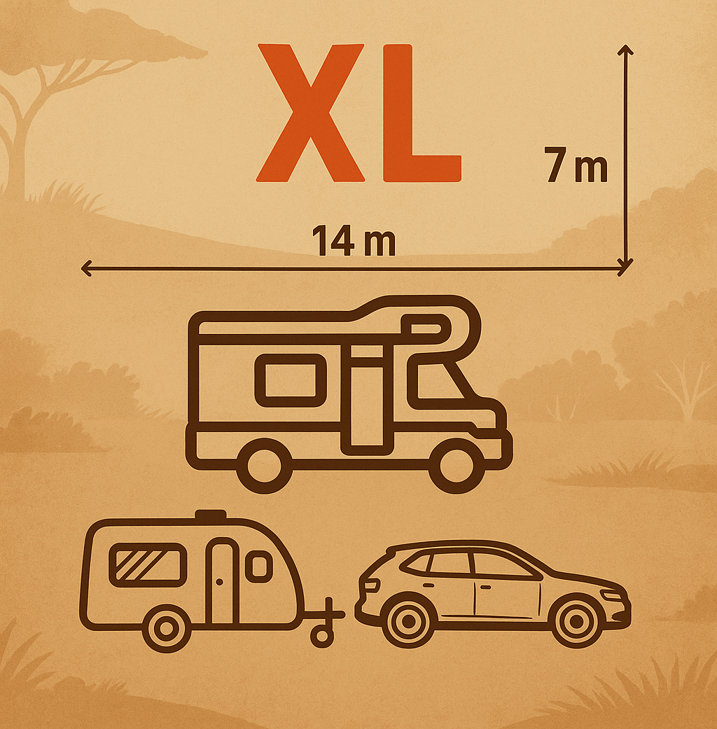 PARCELA DE CAMPING XL (14m x 7m)+ LUZ (10A)
